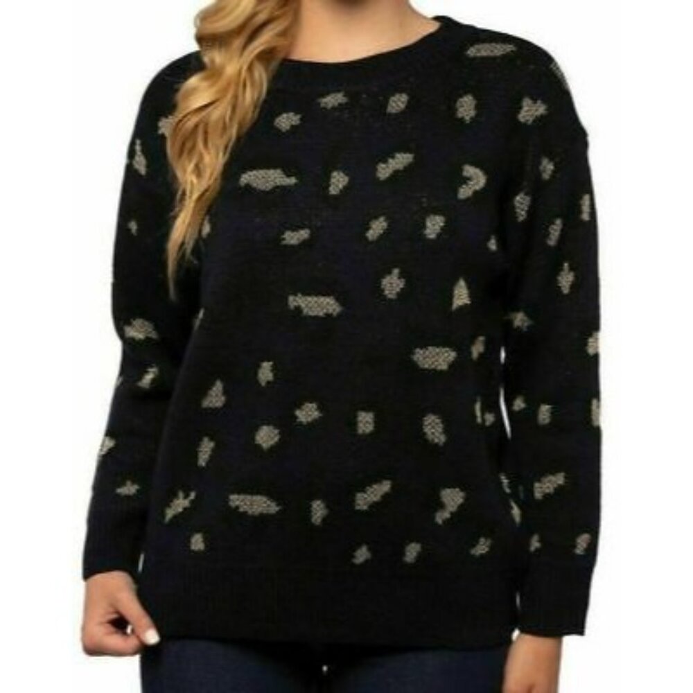 Kendall + Kylie Women's Size XL Oversized Pullover Sweater Animal Print Black